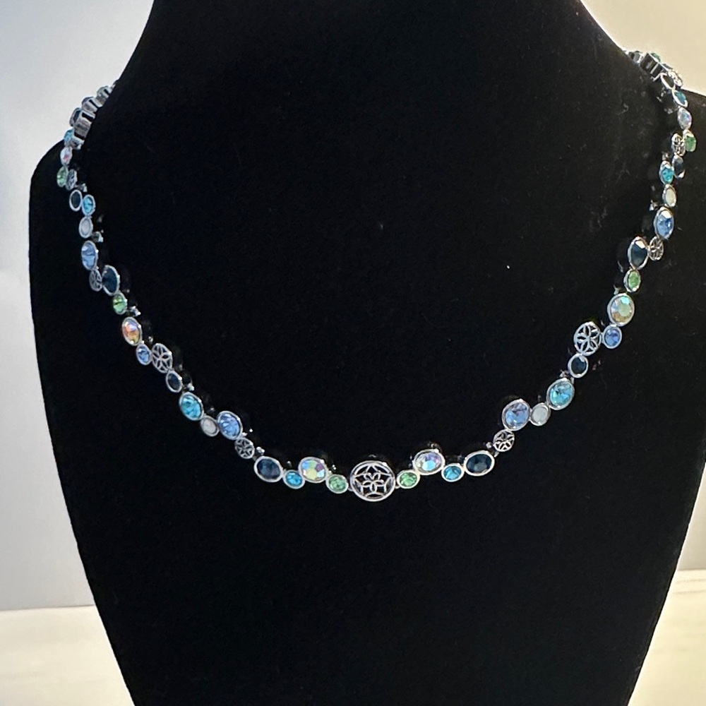 Lia Sophia Silver Necklace with Blue and Green Crystals